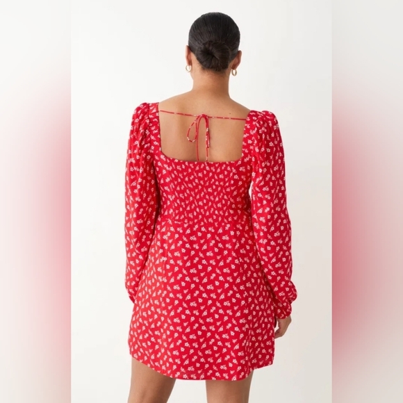 And Other Stories Red Floral Bow  Women's Dress Size 4 NWOT - Picture 1 of 8